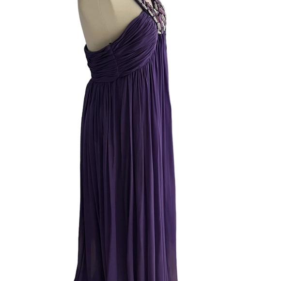 JOVANI PURPLE SILK FORMAL LONG DRESS GOWN BEADED NECKLINE 8 - Picture 5 of 11